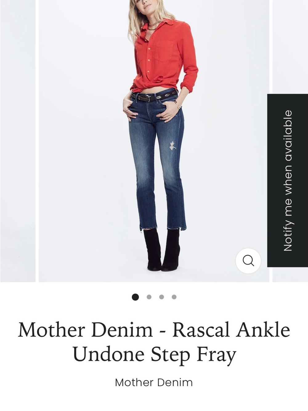 MOTHER Rascal Cropped Ankle Jeans in Dark Blue - size 29